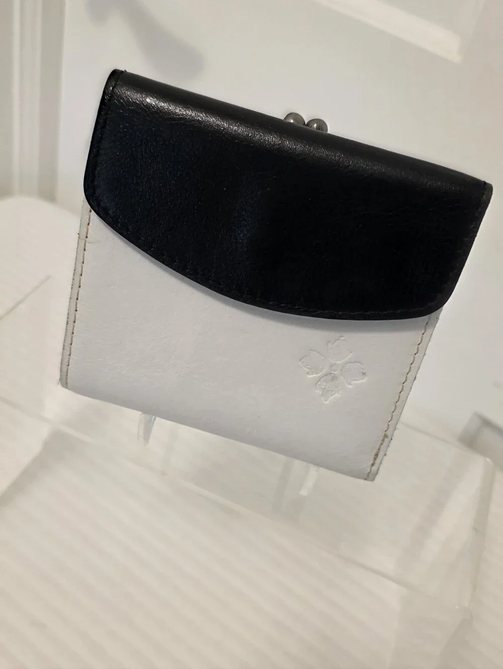 Patricia Nash Valerie Black & White Leather Bifold Wallet, Flap Snap Close